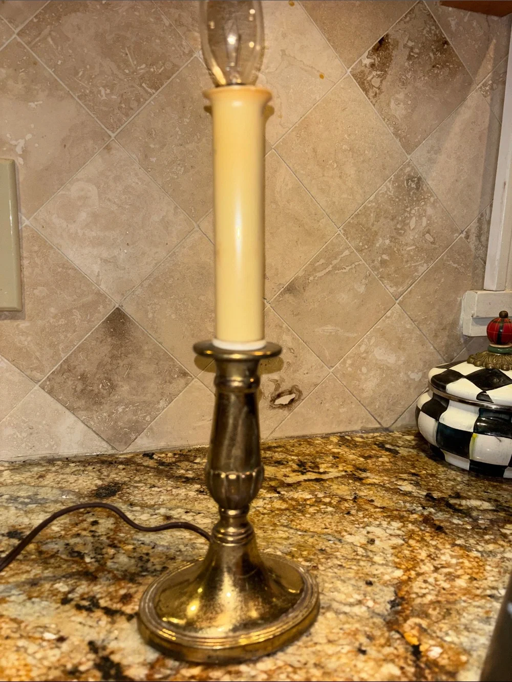 Vintage Heyco Brass Table Lamp with Black Shade -